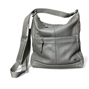 The Sak Gray Leather Crossbody Bag Adjustable Strap Soft Pebbled Leather EUC